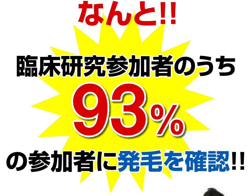 なんと!!臨床研究参加者のうち93%がの参加者に発毛を確認!!